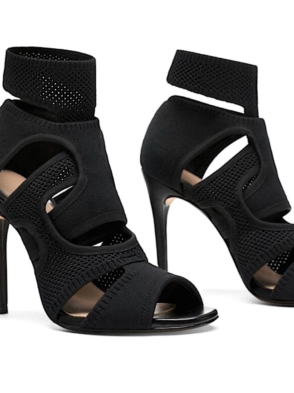 Zara Sculptured Black Cutout Stiletto Sandals